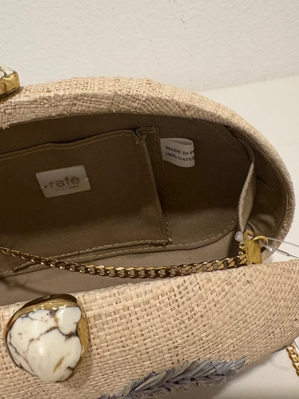 Brand new rafe brand Neiman Marcus woven clutch w chain